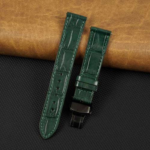 Flat green leather watch - flat,