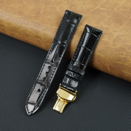 Black leather watch strap - leather,