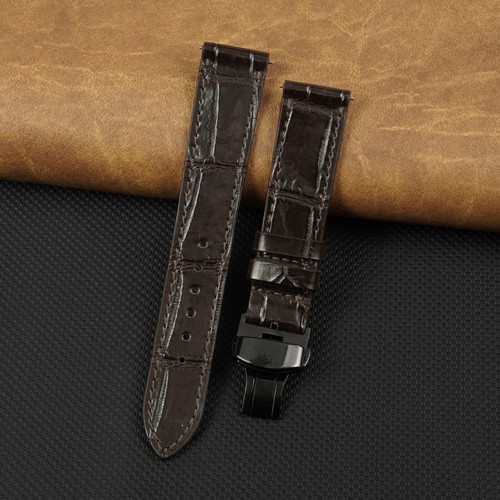 Flat brown leather watch strap - watch,