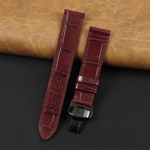 Flat burgundy leather - leather, watch