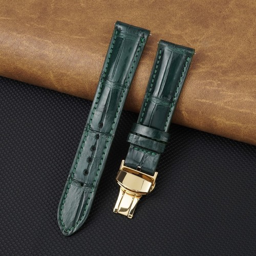Green leather watch strap - leather,
