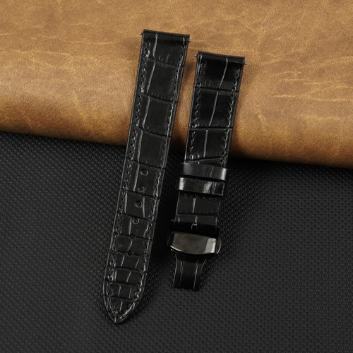 Flat black leather watch - leather,